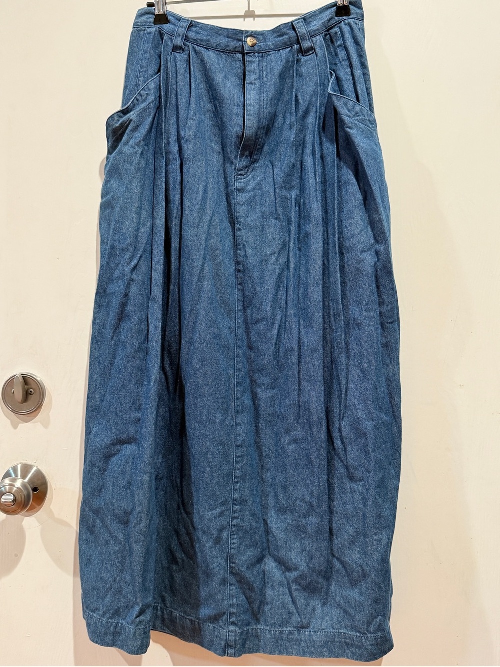 Vintage Eddie Bauer Women’s Denim Cotton A-Line Long Pleated Skirt Pockets 10